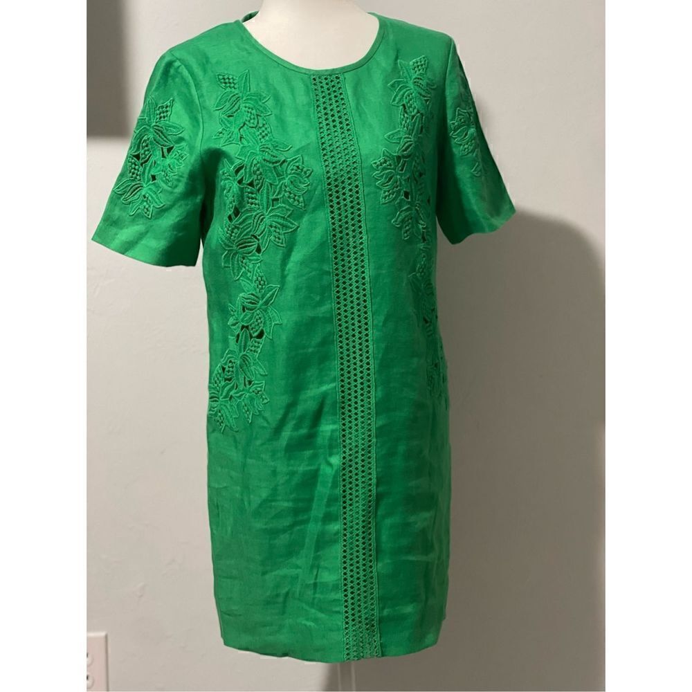 L.K Bennett 6 green embroidered eyelets design midi length 100% linen outer